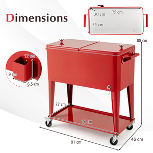 75 L Portable Patio Rolling Ice Chest - Red by Costway