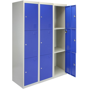 3 x Metal Storage Lockers - Three Doors - Flatpack - Blue by Monstershop