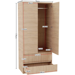 Denver Bedroom Set (2 Drawer Bedside, 6 Drawer Chest, 2 Door 2 Drawer Wardrobe) by Vida Designs