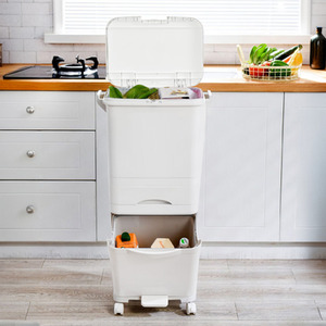 Lifeideas 3 Tier Kitchen Waste Separation Bin with Inner Bucket - White / Single Bin by lifeideas