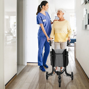 Foldable Mobility Aid Walker-Black - Black by Costway