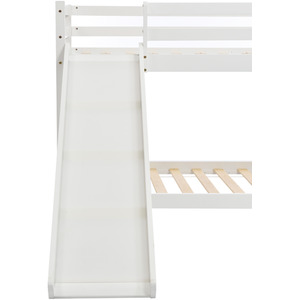 Bunk Bed for Kids with Adjustable Ladder and Slide - White by Abrihome