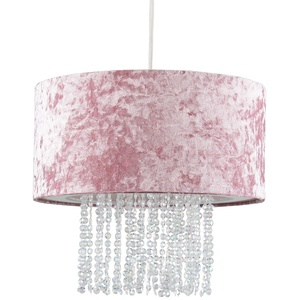 Pink Velvet Cylinder Ceiling Pendant Light Shade With Clear Acrylic Droplets - Pink by ValueLights