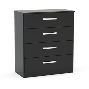 Wooden 4 Piece Furniture Set Wardrobe Chest of Drawers Bedsides Lynx - Black by Birlea