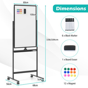 Height Adjustable Standing White Board - Black by Costway