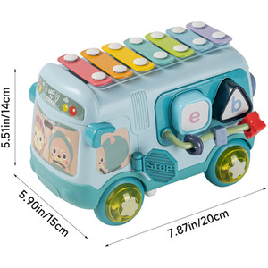 Interactive Musical School Bus Toy with Built-in Xylophone - Blue by Livingandhome