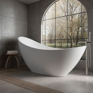 Barcena Freestanding Matt Stone Bath - White by Fino Stone