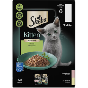 Sheba Mixed Selection Kitten Food Pouches in Gravy - 12 by Sheba