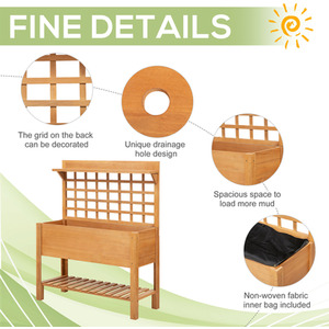 Outsunny Wooden Planter Raised Elevated Garden Bed 2 Shelves Vegetables Flowers - Brown by Outsunny