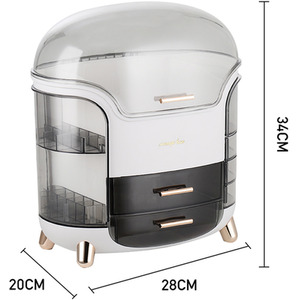 Make Up Organiser Large Dustproof Cosmetic Storage Box with Handle - White by Livingandhome