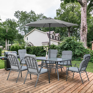 Outsunny Glass Table Umbrella Hole 7 PCs Garden Dining Set by Outsunny