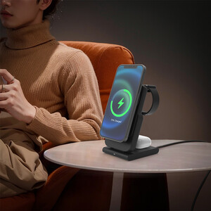 Wireless Charging Stand with Power Bank - Grey