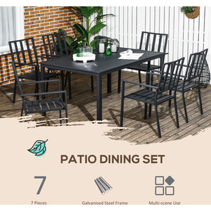 Outsunny Stackable Chairs and Metal Top Table Garden Dining Set - Black by Outsunny