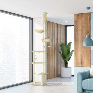PawHut Floor to Ceiling Cat Tree Cat Tower - Yellow by PawHut