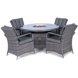 Arizona Fire Pit Round Rattan Patio Dining Set - Grey / 4 by Giardino