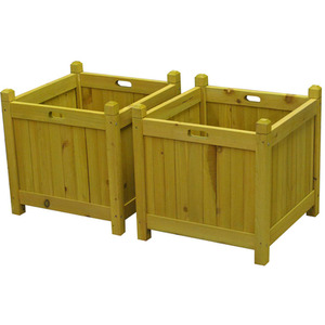 Square Wooden Planters in Tan (Set of 2) - Tan by Selections
