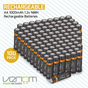 1000mAh Rechargeable AA Batteries (100-Pack) - Black by Venom
