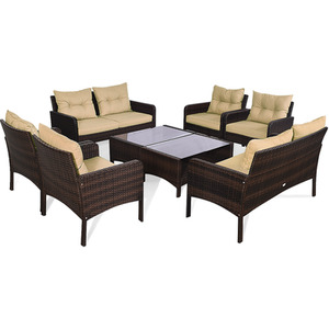 4 PCS PE Patio Conversation Set All-Weather Furniture Set - Brown by Costway