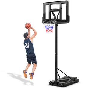 5.5-10FT Portable Basketball Hoop Basketball Goal System - Black by Costway