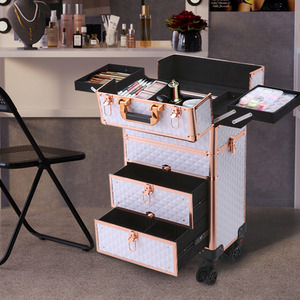 Professional 4in1 Makeup Trolley in Rose Gold - Rose Gold + White by Livingandhome
