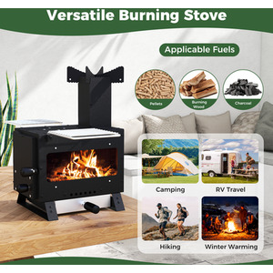 Portable Wood Burning Stove Mini Heater Burner - Black by Costway