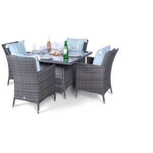 Arizona Fire Pit Square Rattan Patio Dining Set - Grey / 4 by Giardino