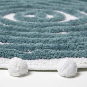 Homescapes Spiral Teal Cotton Bath Mat with Pom Pom Edges - Teal by Homescapes