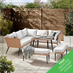 Rattan Outdoor Sofa Set - Seychelles Grey Corner Garden Sofa and Table - 9 Seat - Brown by FurnitureboxUK