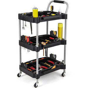 3 Layer Detailing Tool Cart Utility Cart - Black by Costway