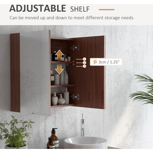 HOMCOM Double Door Bathroom Mirrored Cabinet - Light Walnut by HOMCOM