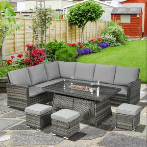 7 Piece Fire Pit Table Rattan Set - Grey by Chilli Seating