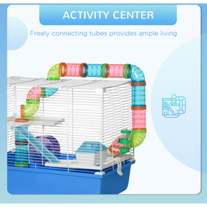 PawHut Large Hamster Cage Three-Level with Tubes Tunnel - Blue by PawHut