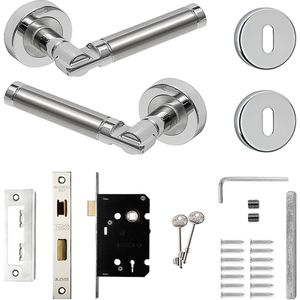 Enigma Satin - Polished Nickel Privacy Door Lever Handles - Sash Lock Kit - Nickel by DecorAndDecor