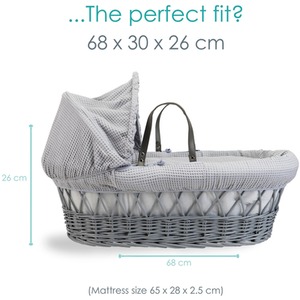 Waffle Grey Wicker Moses Basket - Grey by Clair de Lune