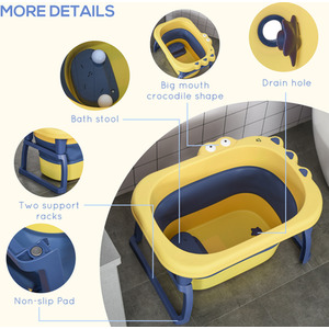 HOMCOM Baby Bath Tub Collapsible Non-Slip with Stool Seat - Yellow by HOMCOM