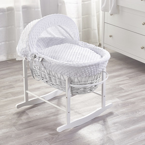 White Dimple White Wicker Moses Basket with White Rocking Stand - Grey by Kinder Valley