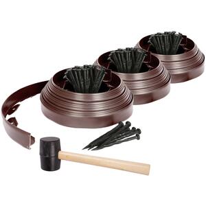 Flexible Plastic Lawn Edging with 120 Pegs Mallet - 30m x 4cm - Brown - Brown by Harbour Housewares