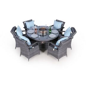 Arizona Fire Pit Round Rattan Patio Dining Set - Grey / 6 by Giardino