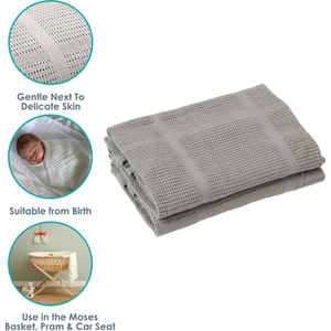 Soft Cotton Cellular Pram Blanket - Grey by Clair de Lune