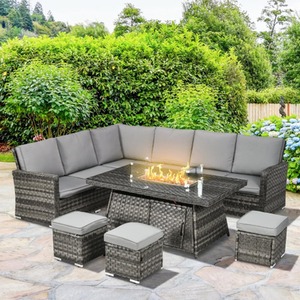 7 Piece Fire Pit Table Rattan Set - Grey by Chilli Seating