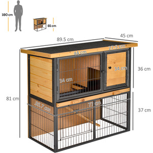 PawHut Wood-metal Small Animal Hutch - Yellow, Black by PawHut