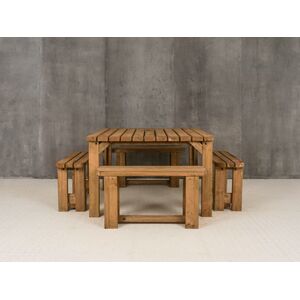 QUADRUM Rounded Picnic Table With 4 Benches - Rustic brown by Arbor Garden Solutions