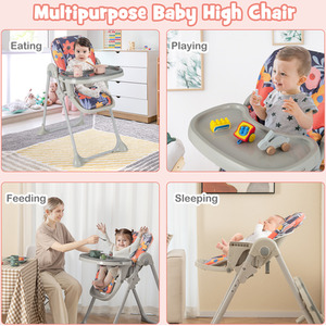 Folding Baby Highchair with Recline Footrest - Blue by Costway