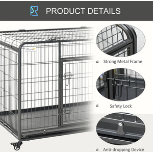 Pawhut Metal Dog Cage Kennel with Wheels Openable Top - Black / 125cm by Pawhut