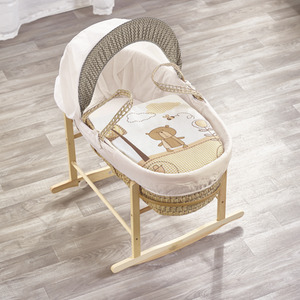 Tiny Ted Cream Moses Basket with Chester Rocking Stand Natural - White by Kinder Valley