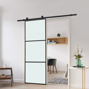 Glass Black Barn Door with Sliding Hardware Kit by Livingandhome