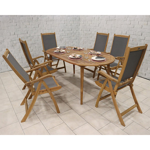 Ellipse Table with 6 x Henley Textylene Recliner Armchairs - Brown by Royalcraft