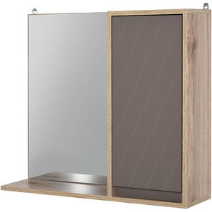 HOMCOM Wall Mounting Bathroom Cabinet Mirror - Grey & Oak Brown by HOMCOM