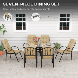Outsunny Glass Table Umbrella Hole 7 PCs Garden Dining Set by Outsunny
