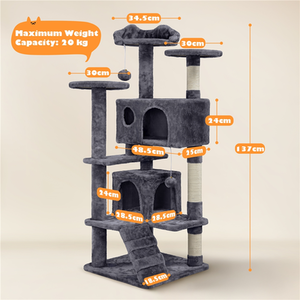 Multilevel Cat Tree with Scratching Posts - Dark Grey / 137cm by Yaheetech